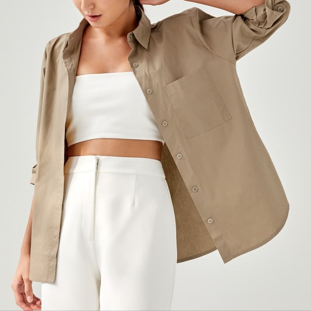 Love, Bonito Mayven Classic Button Down Shirt - Khaki, S